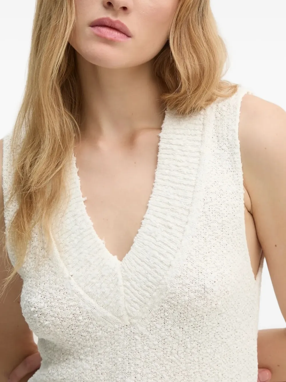 Pedro Del Hierro Gebreide top met V-hals en textuur Wit