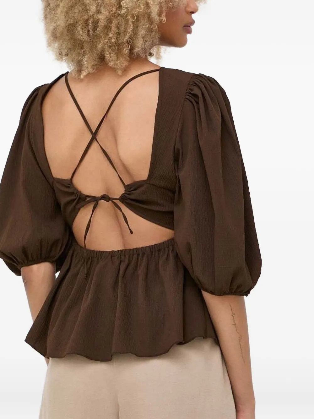 Notes Du Nord Puff-sleeve Peplum Top In Burgundy