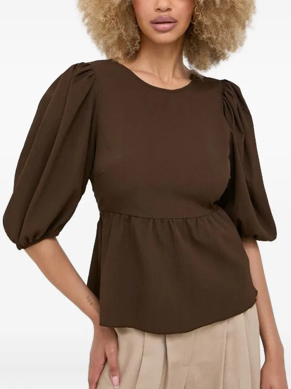 Notes Du Nord puff-sleeve Peplum Top | Brown | FARFETCH CA