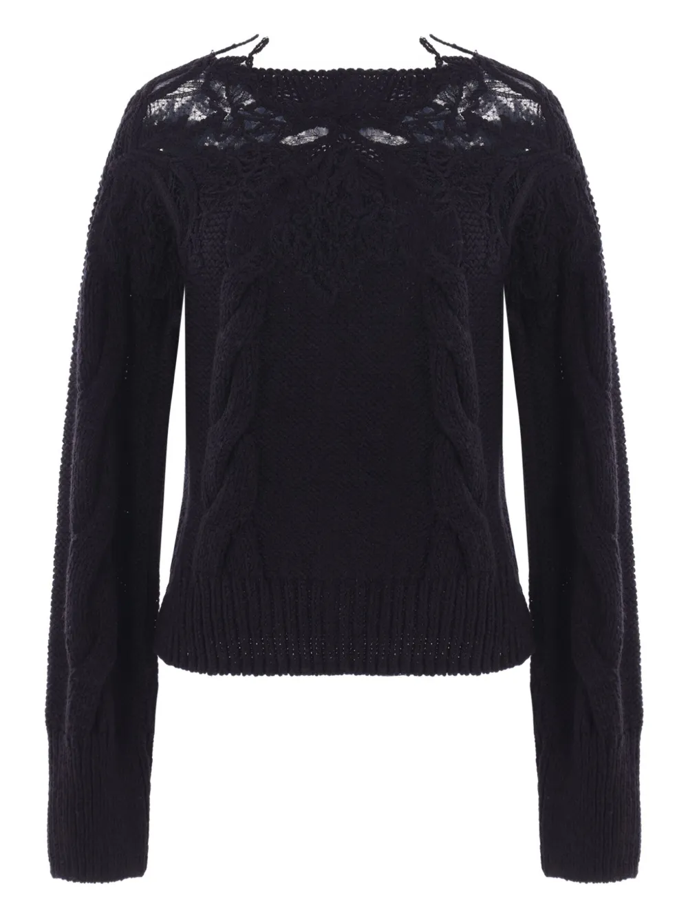 Ermanno Scervino lace-insert cable-knit sweater Zwart