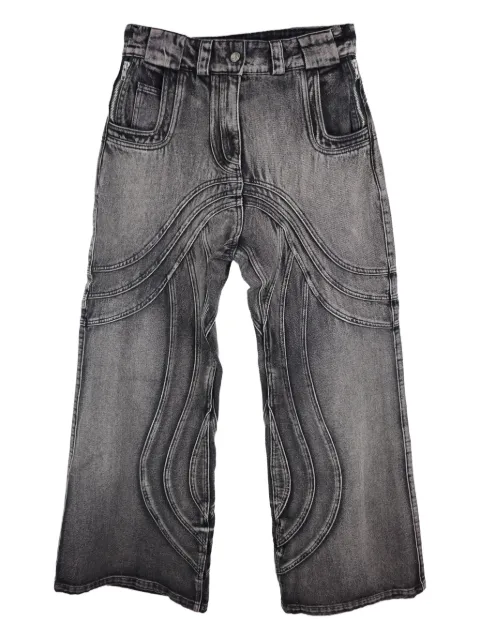 NO/FAITH STUDIOS wave-pattern faded-wash jeans