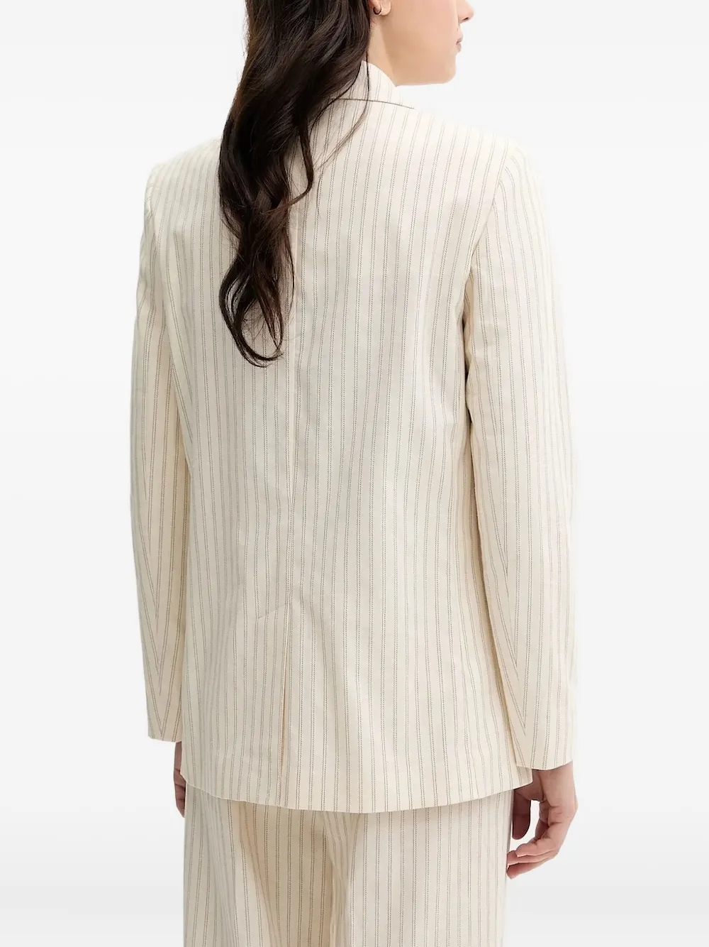 Sisley Paris Pinstripe Button Blazer In Neutral