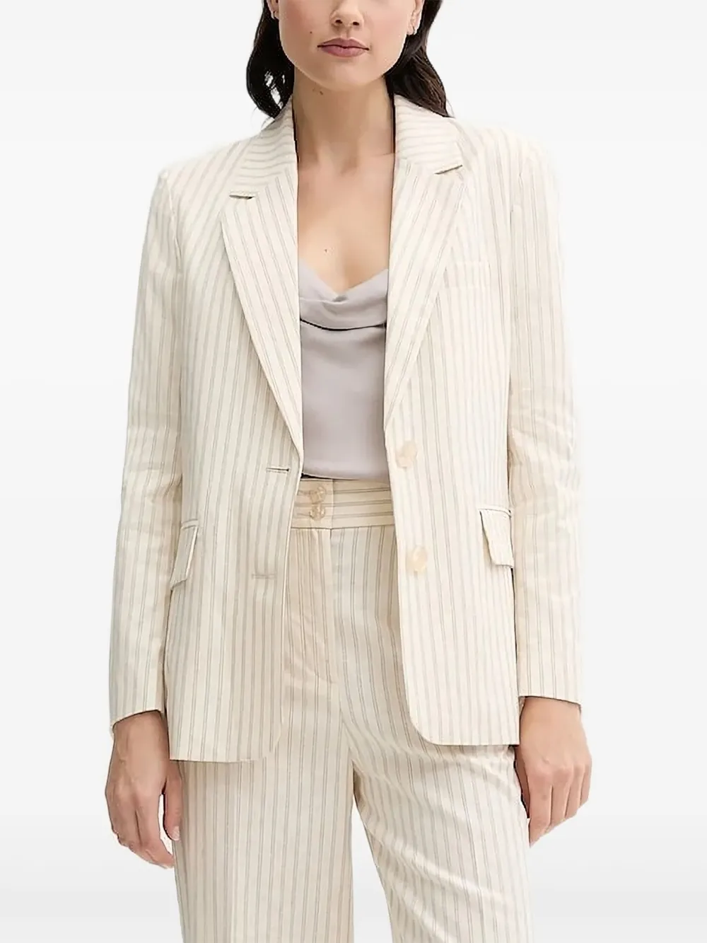 Sisley Paris Pinstripe Button Blazer In Neutral