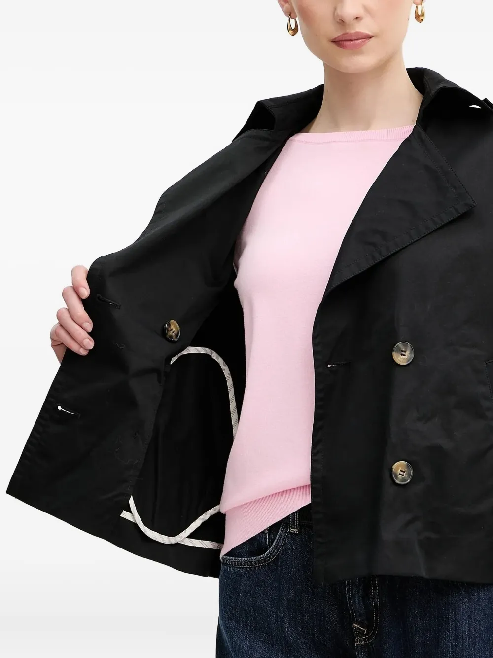  Sisley Double-breasted Cropped Jacket - Black 