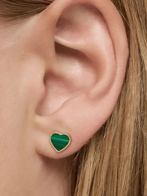 TOUS aretes en forma de corazón en oro amarillo de 14kt con malaquita