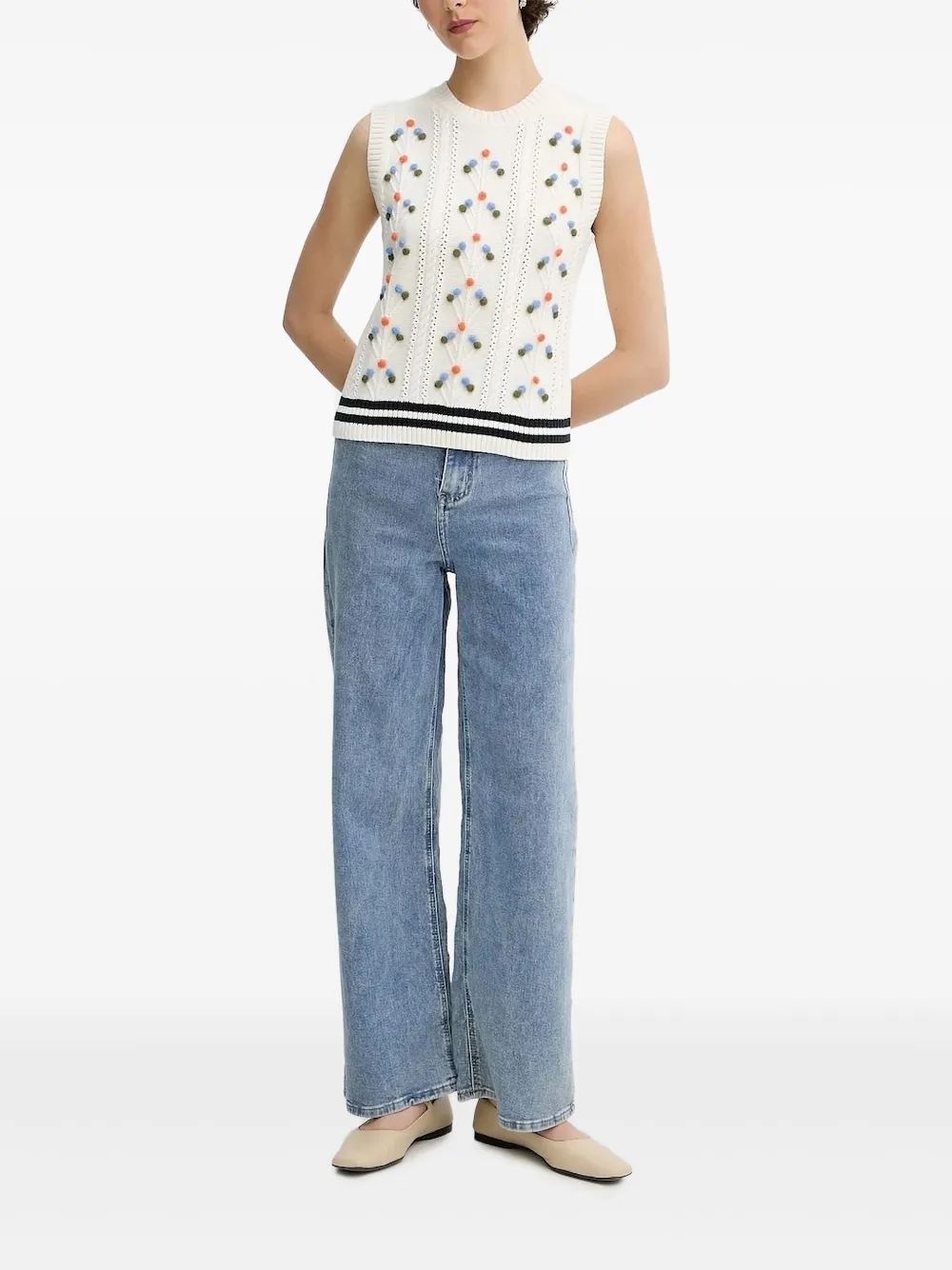Ps By Paul Smith Cable-knit Pom-pom Vest In Blue