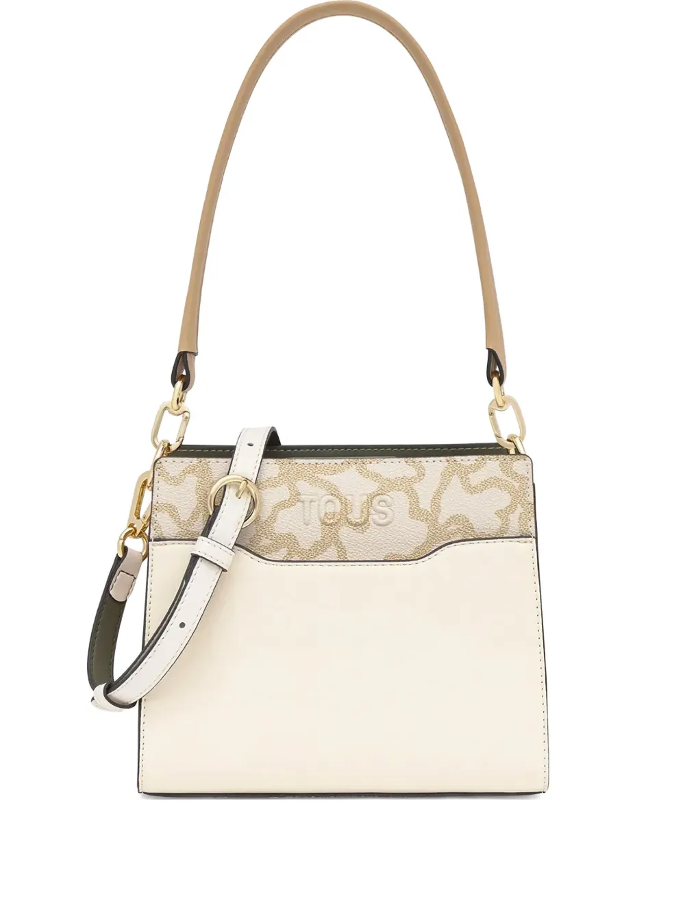 embossed-logo leather shoulder bag