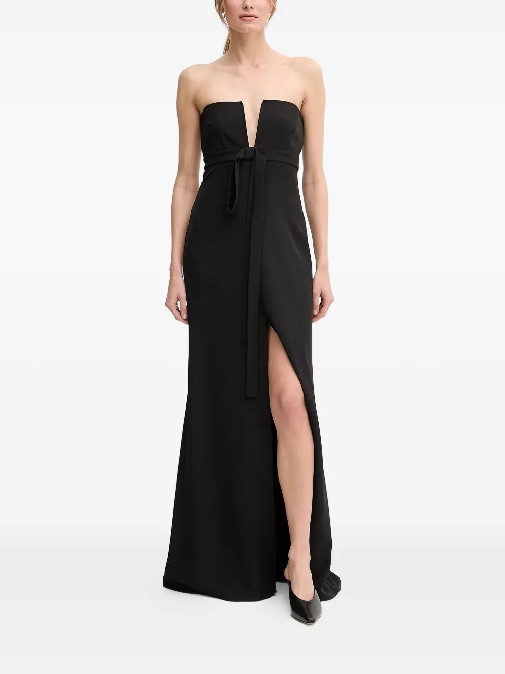 Sandro Ferrone tie-front strapless maxi dress Zwart