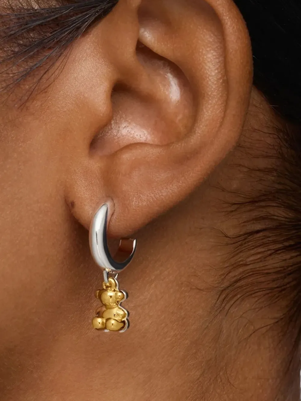 Tous Bear-charm Hoop Earrings In Metallic