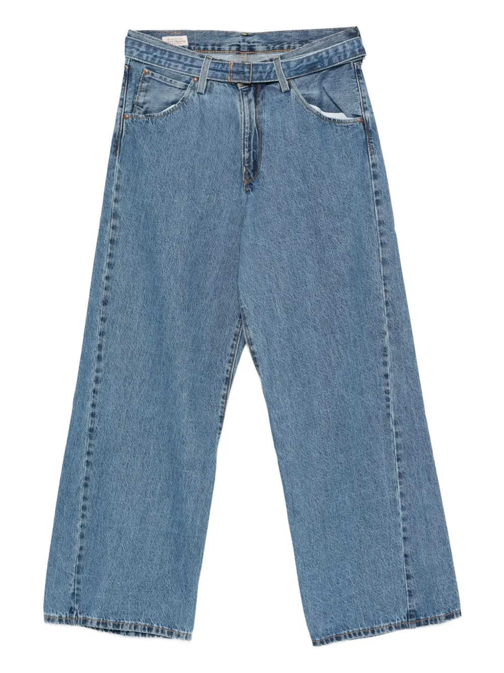 belted five-pocket denim jeans
