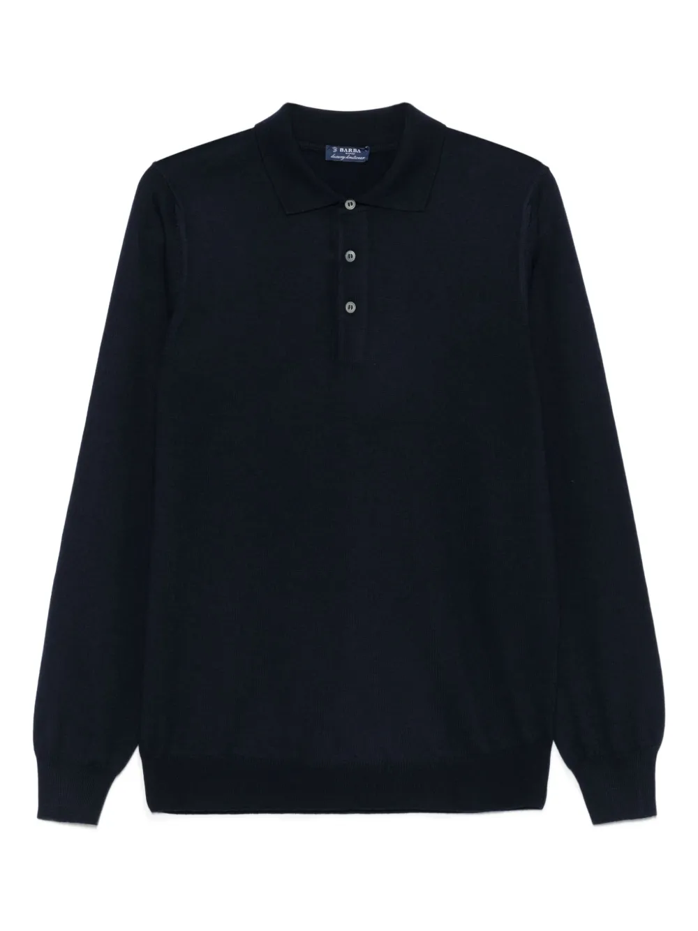 Barba long-sleeve virgin-wool polo shirt Blauw