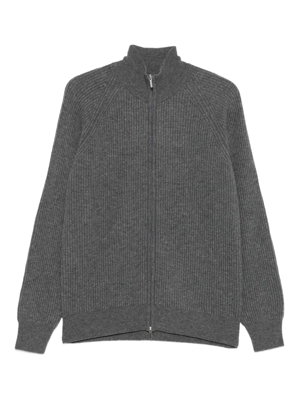 ribbed zip-up cardigan
