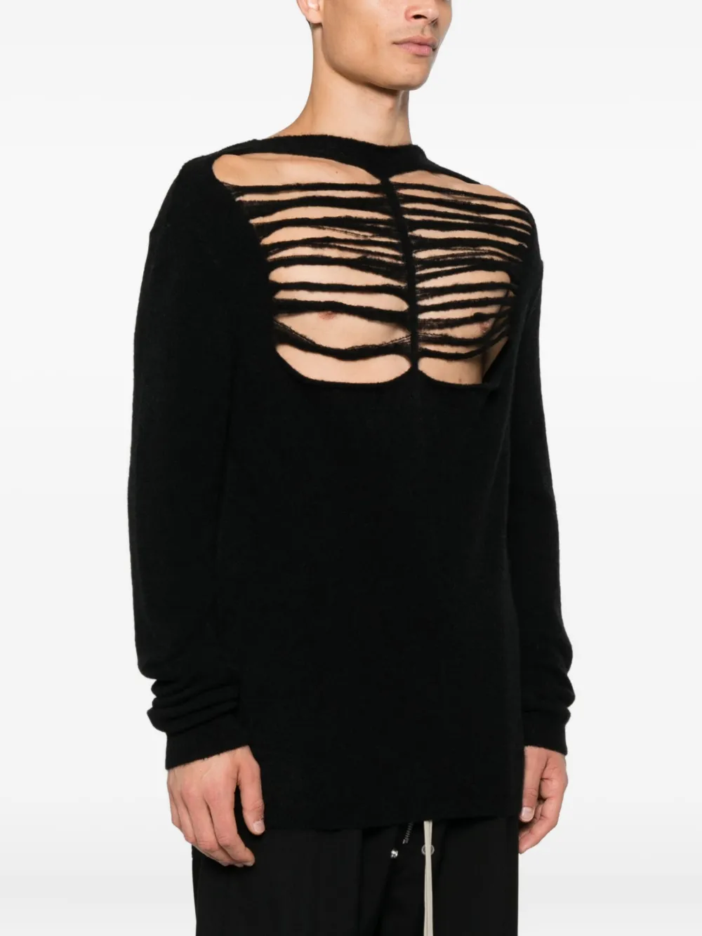 Rick Owens Ls trui met uitgesneden voorkant Zwart