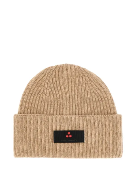 Peuterey ribbed logo-plaque beanie hat 