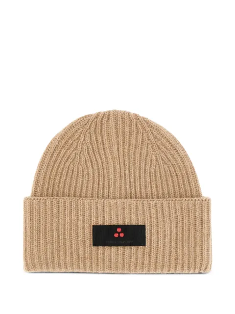 Peuterey ribbed logo-plaque beanie hat 