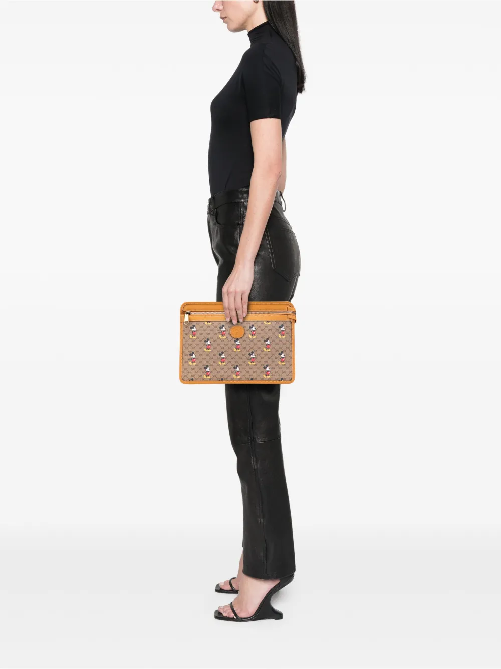 Pre-owned Gucci 2016-2025 Disney Micro Gg Supreme Mickey Mouse Clutch Bag In Brown