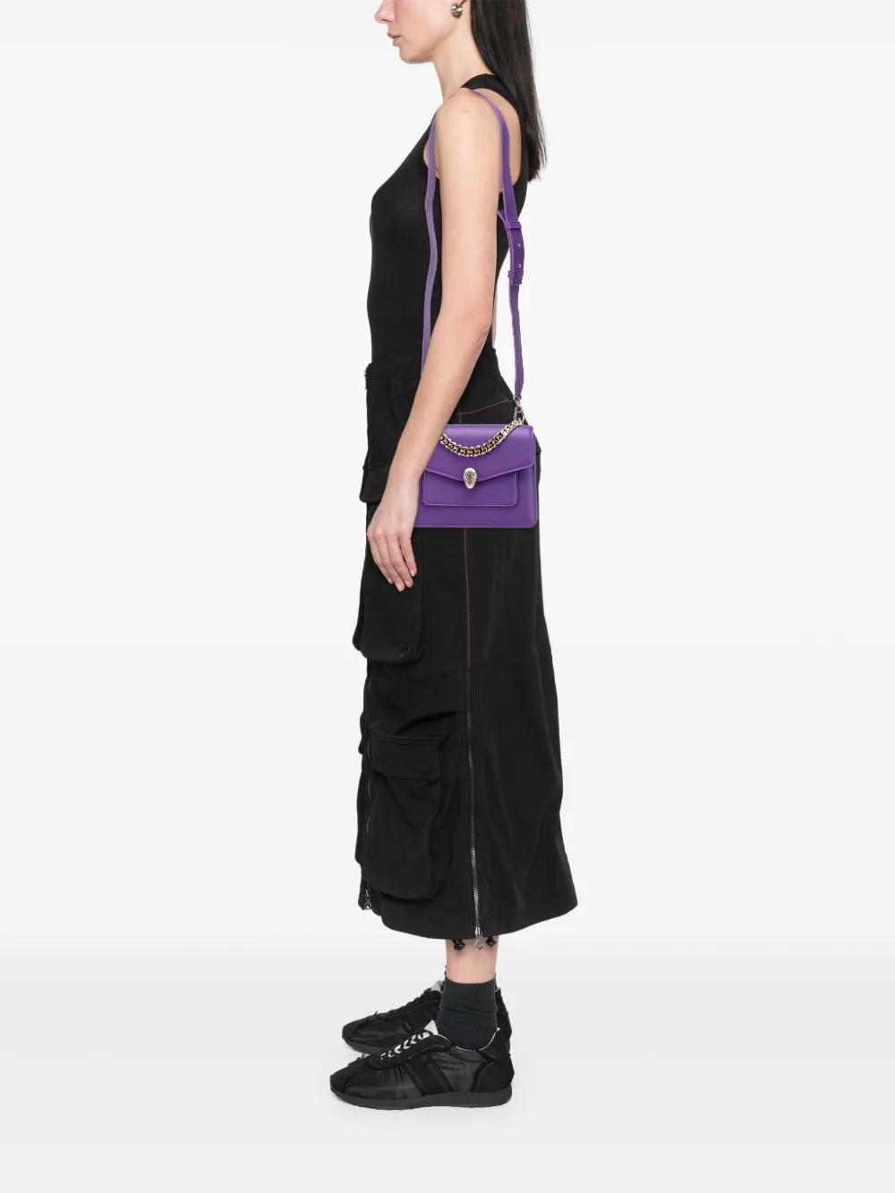 Pre-owned Bvlgari 2021-2025 Small Leather Serpenti Forever Maxi Chain Satchel In Purple