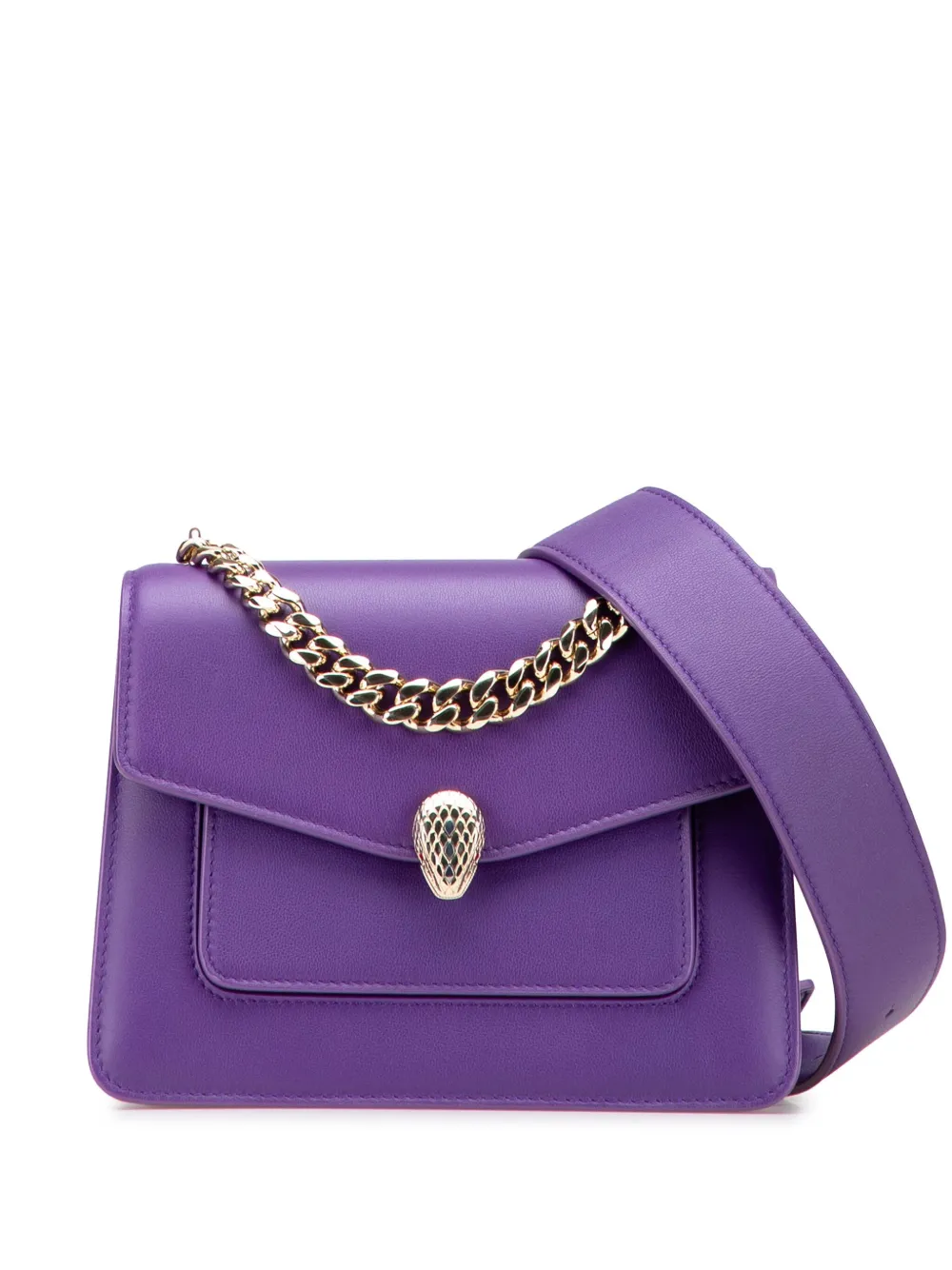 Pre-owned Bvlgari 2021-2025 Small Leather Serpenti Forever Maxi Chain Satchel In Purple