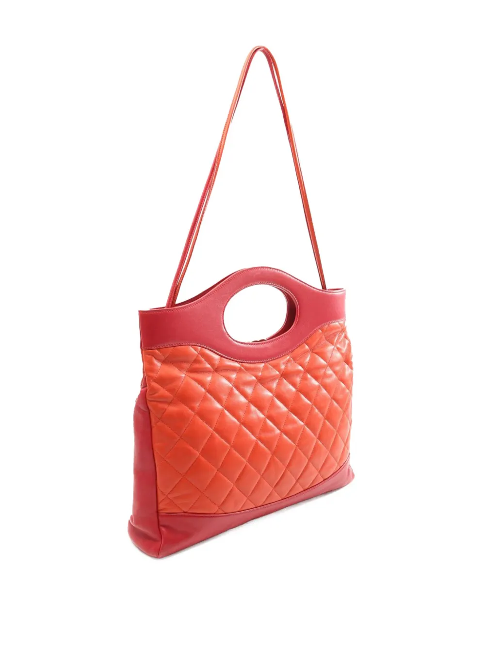 Pre-owned Chanel 2018-2019 Large Quilted Lambskin 31 Shopping Bag Satchel In Orange