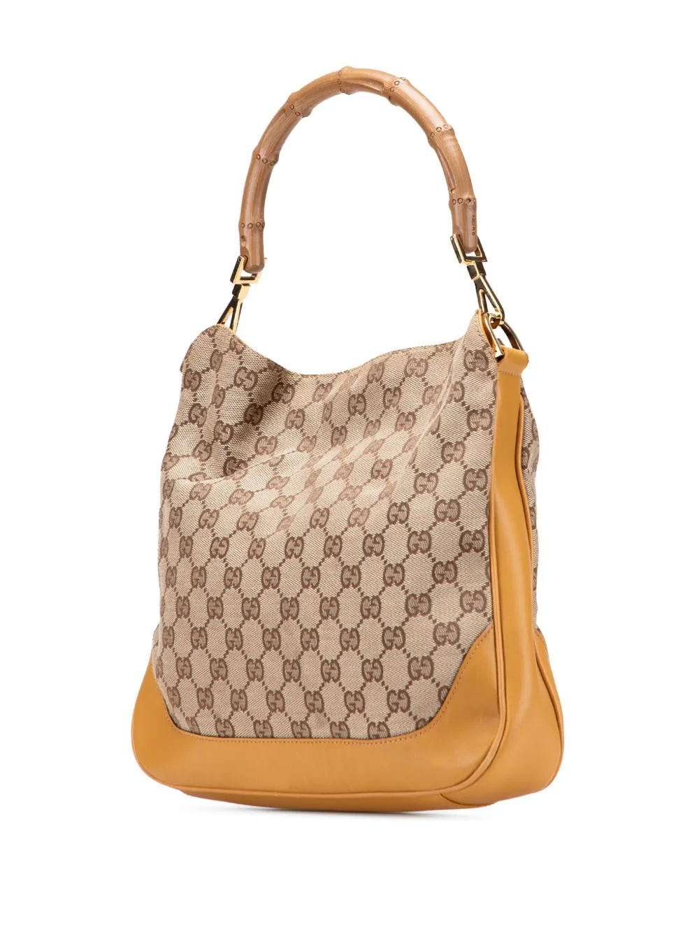 Pre-owned Gucci 2000-2015 Gg Canvas Bamboo Web Satchel In Brown