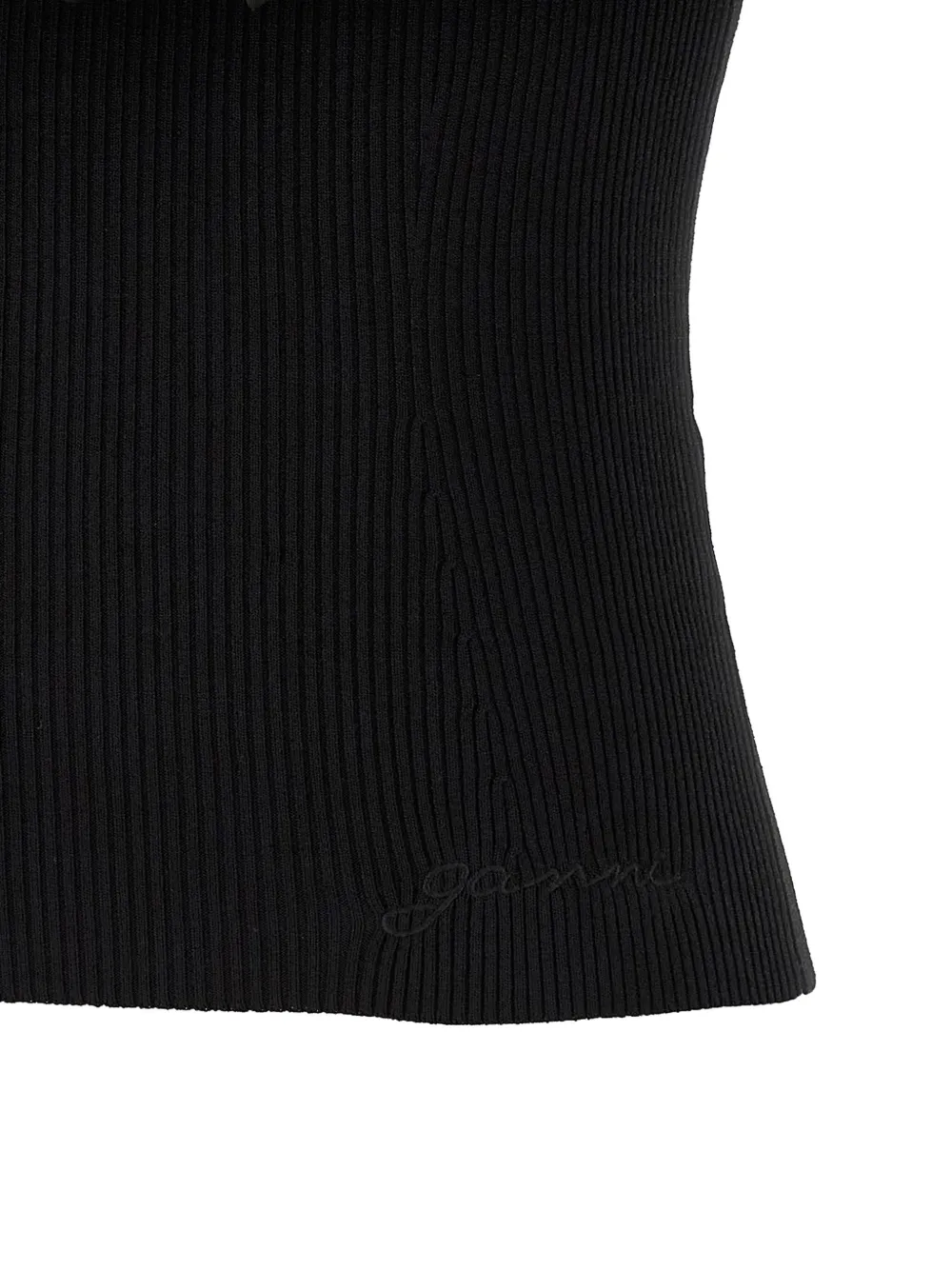 GANNI Geribbelde off-shoulder top Zwart
