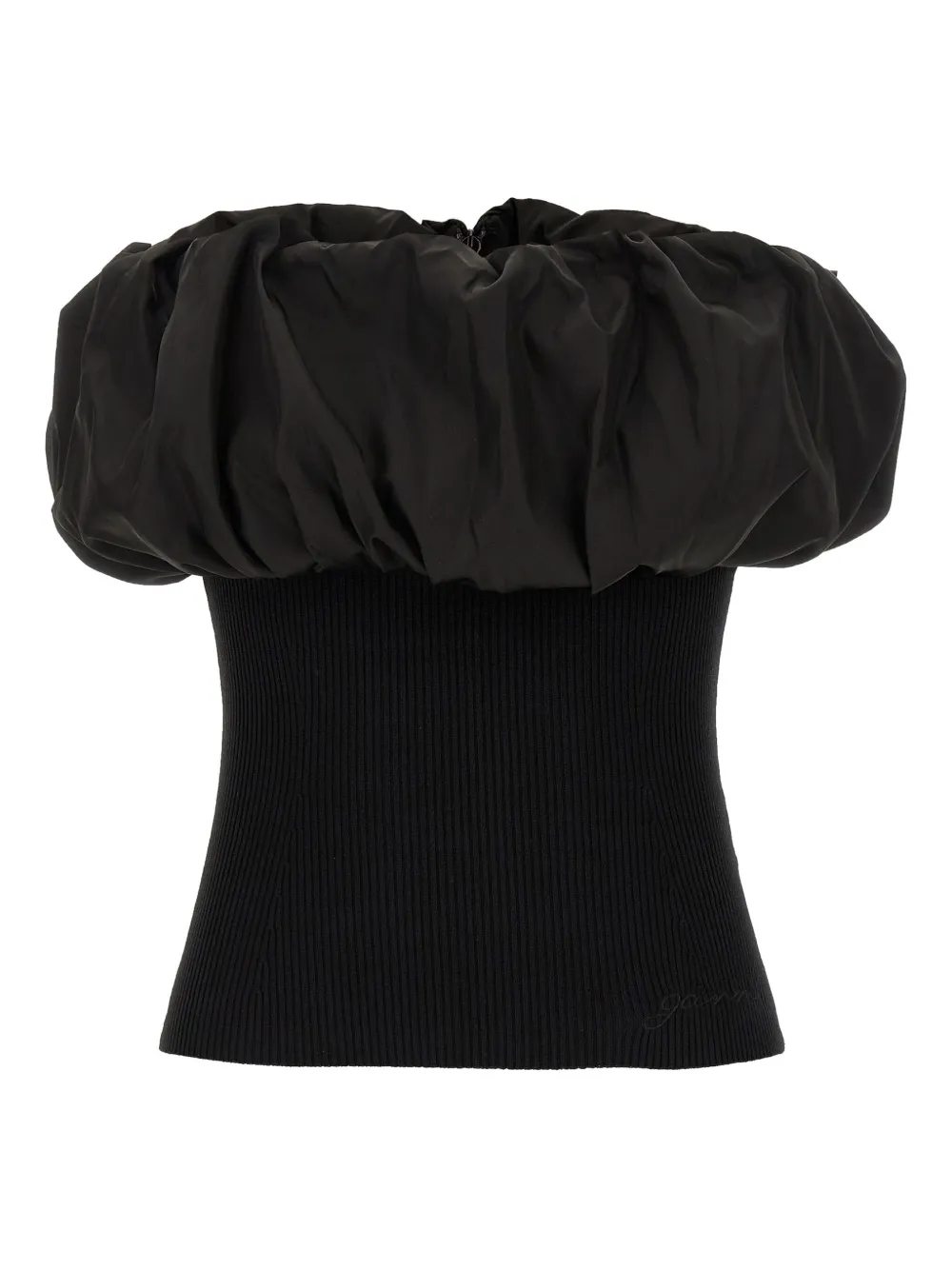 GANNI ribbed off-the-shoulder top Zwart