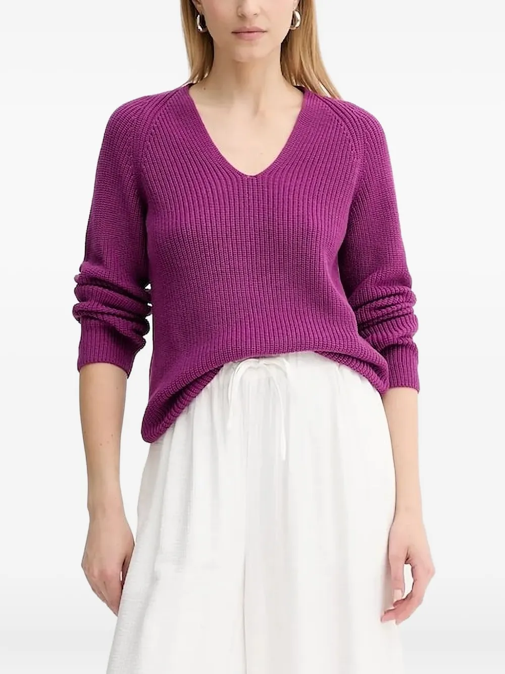 Marc O'Polo v-neck ribbed sweater Paars