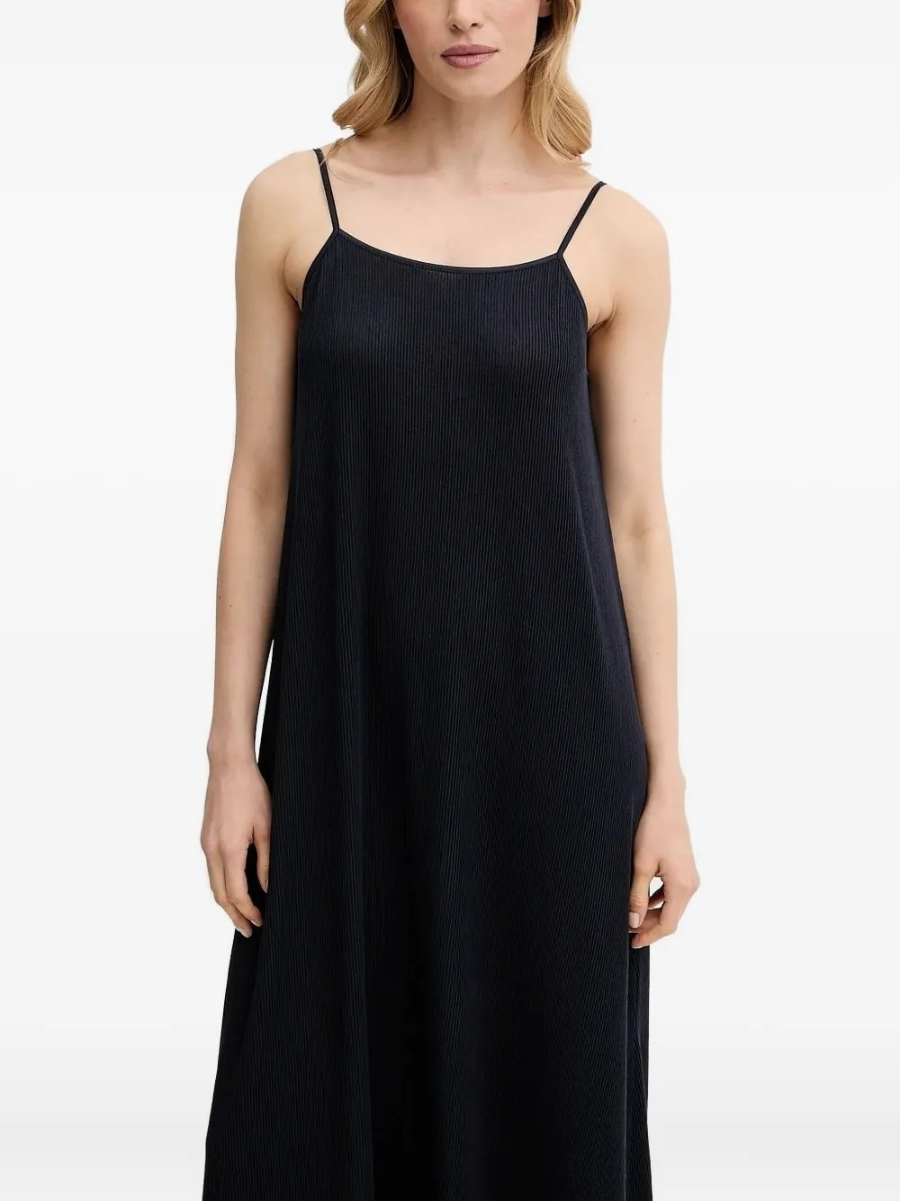 Marc O'Polo pleated slip midi dress Zwart