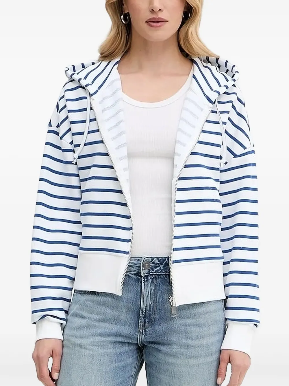 Marc O'Polo striped zip-up hoodie | White | Image 1