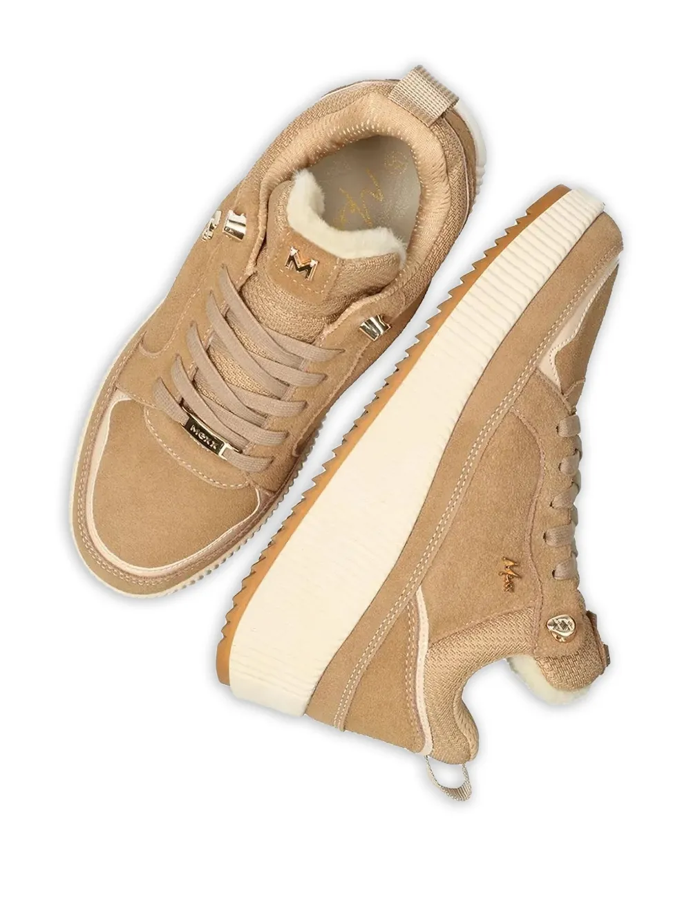 Mexx Lace-up Platform Suede Sneakers In Neutral