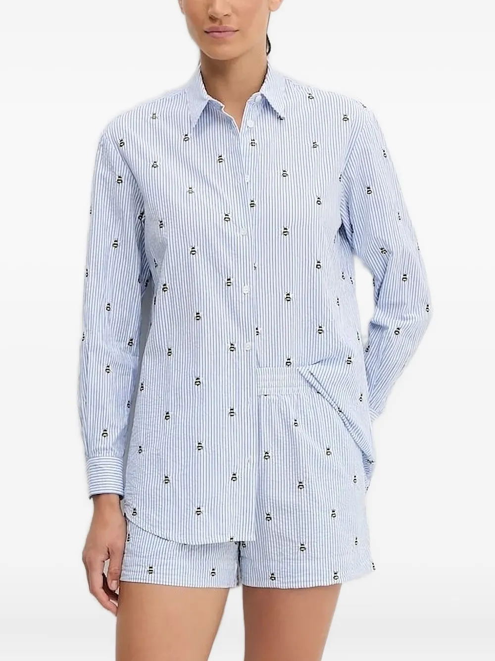 Mc2 Saint Barth Brigitte Bee-embroidered Shirt In Blue