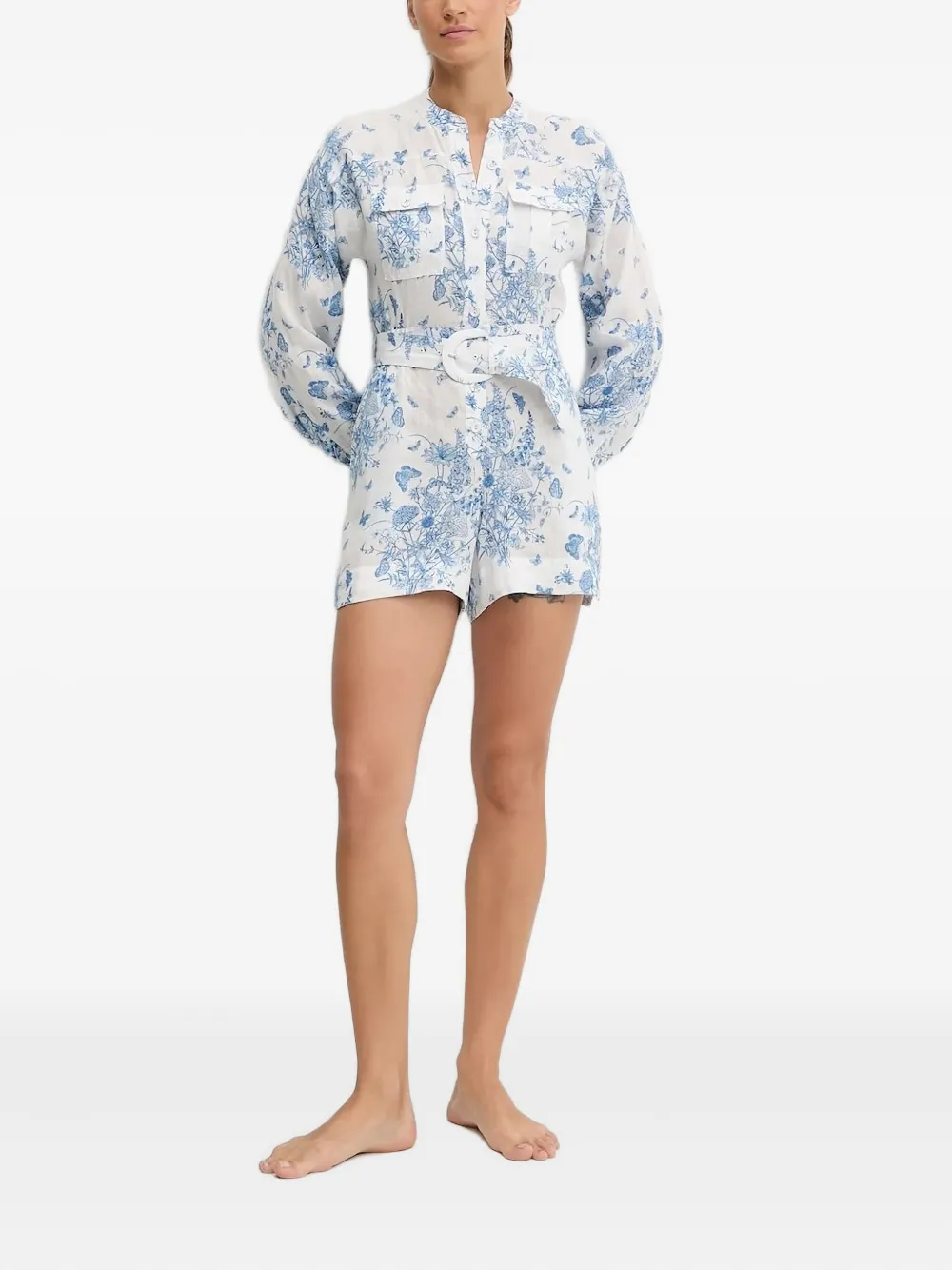 Mc2 Saint Barth Floral-print Belted Playsuit In White