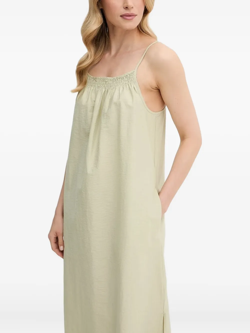 Marc O'Polo smocked-shoulder midi dress Groen