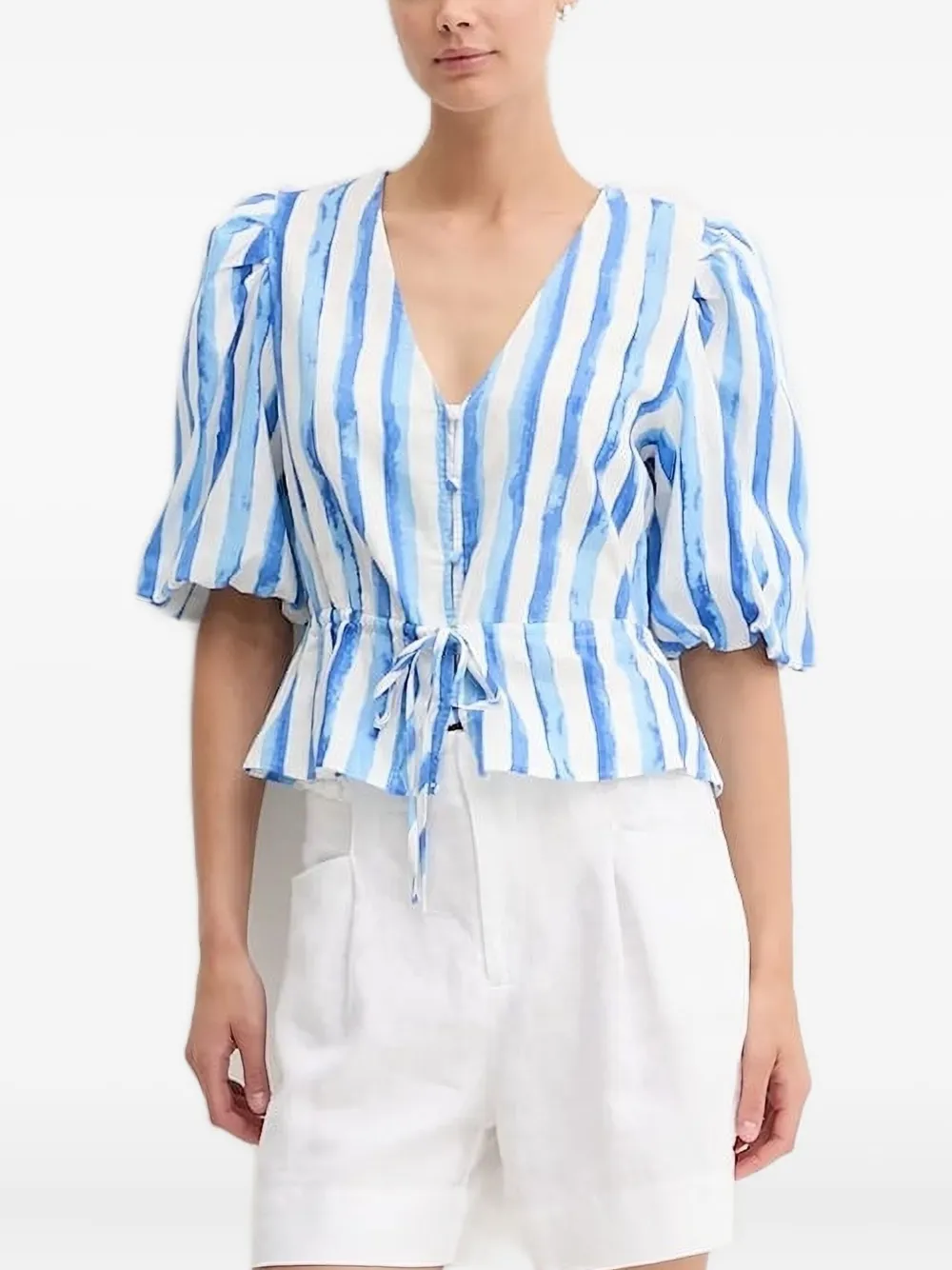 Pedro Del Hierro puff-sleeve striped top | Blue | Image 1