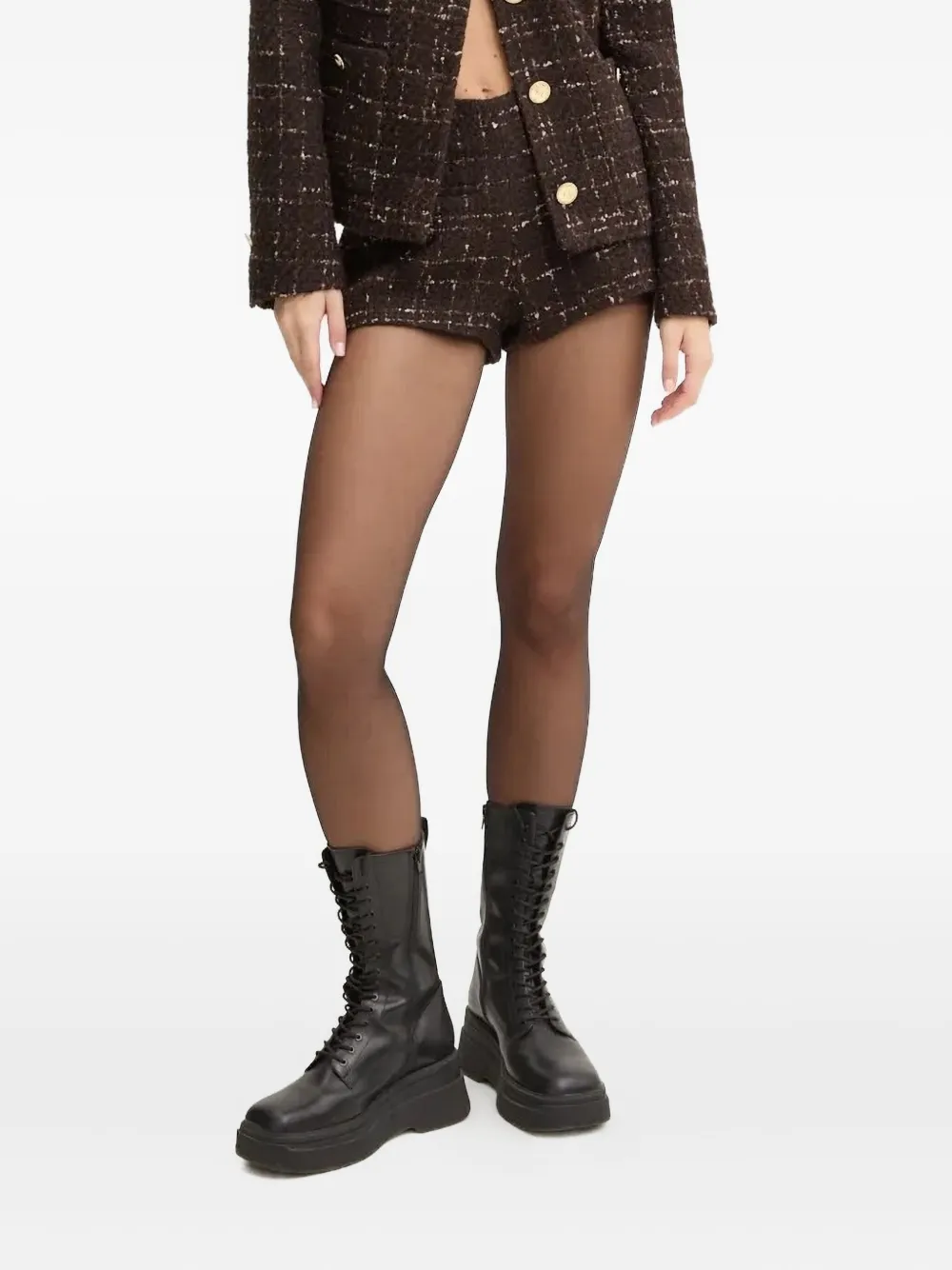 Miss Sixty Tweed Shorts In Brown