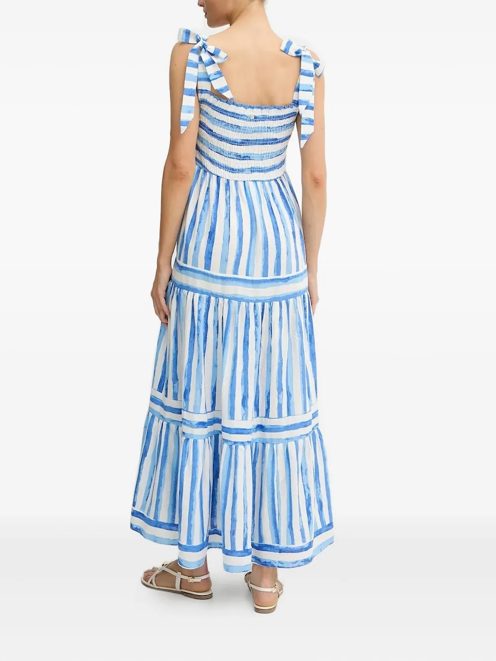 Pedro Del Hierro Gesmockte gestreepte midi-jurk - Wit