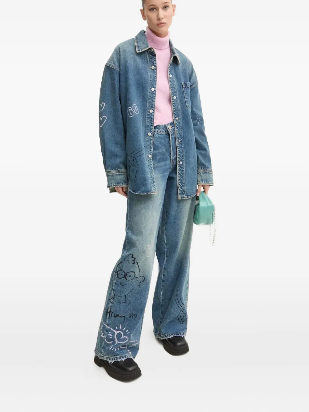 Miss Sixty X Keith Haring Printed Wide-leg Jeans In Blue