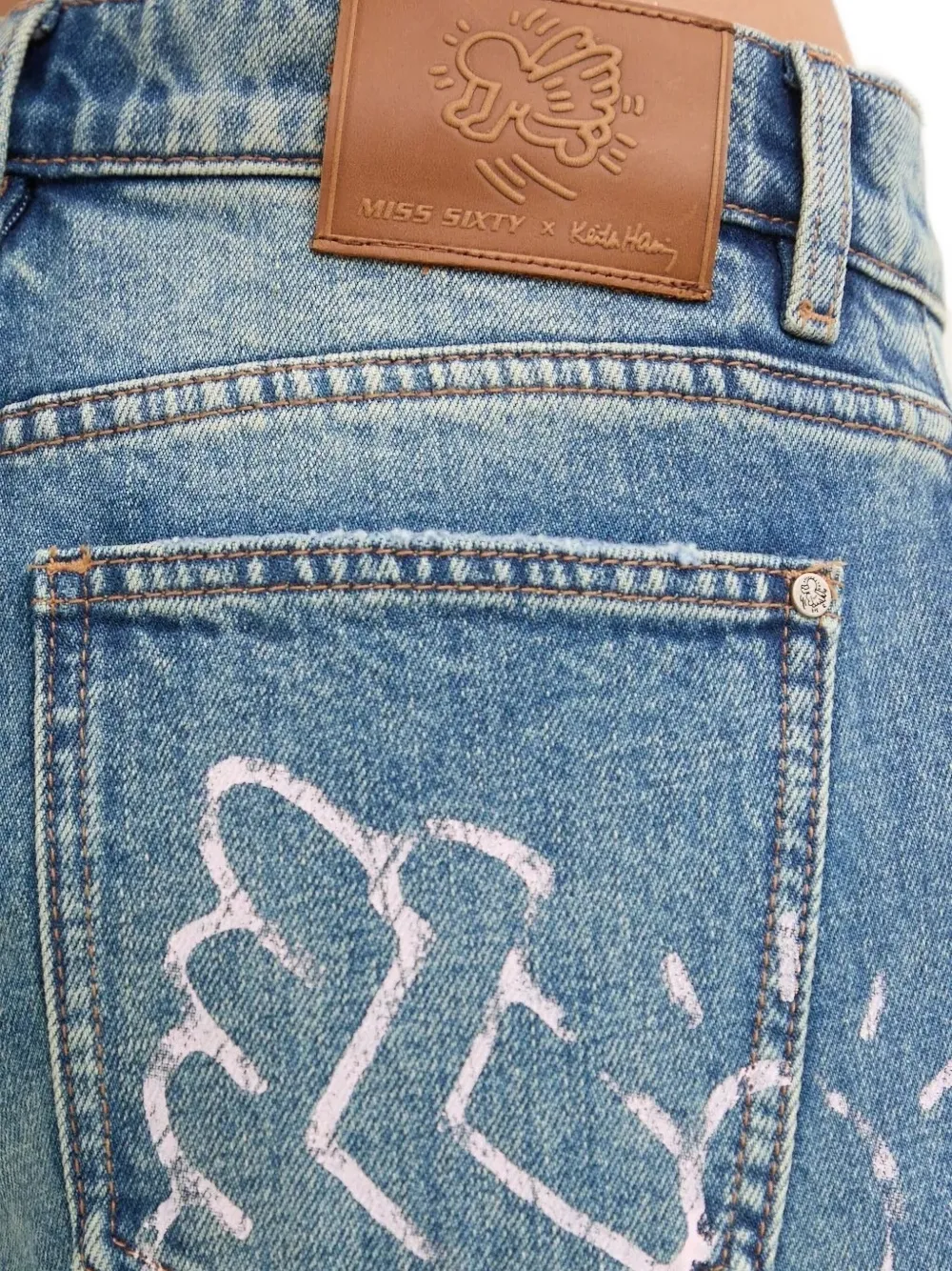 Miss Sixty X Keith Haring Printed Wide-leg Jeans In Blue