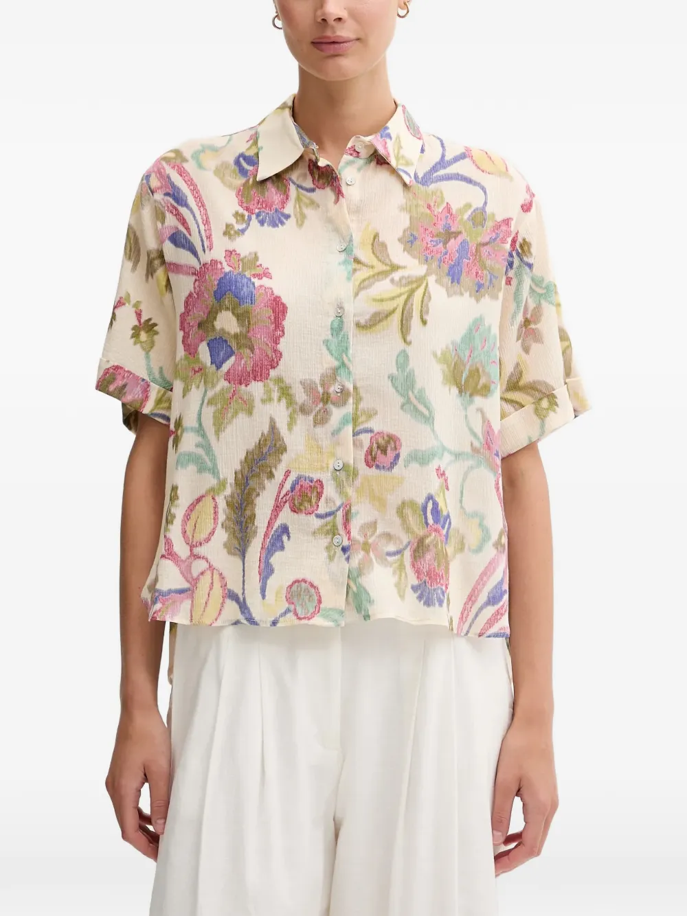 Pedro Del Hierro floral-detail short-sleeve shirt - Nude