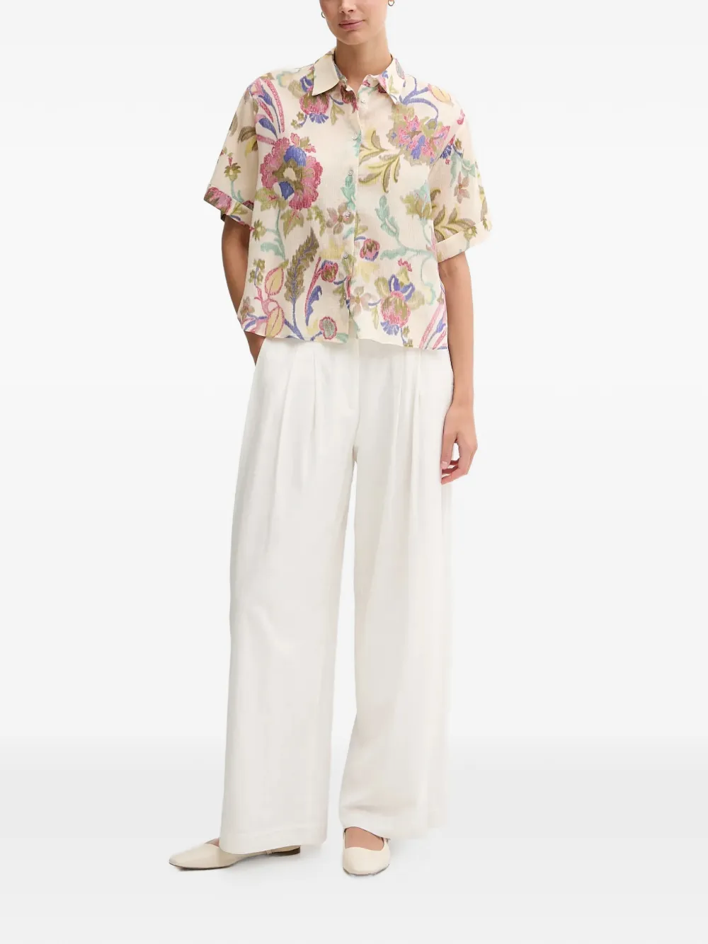 Pedro Del Hierro floral-detail short-sleeve shirt - Beige