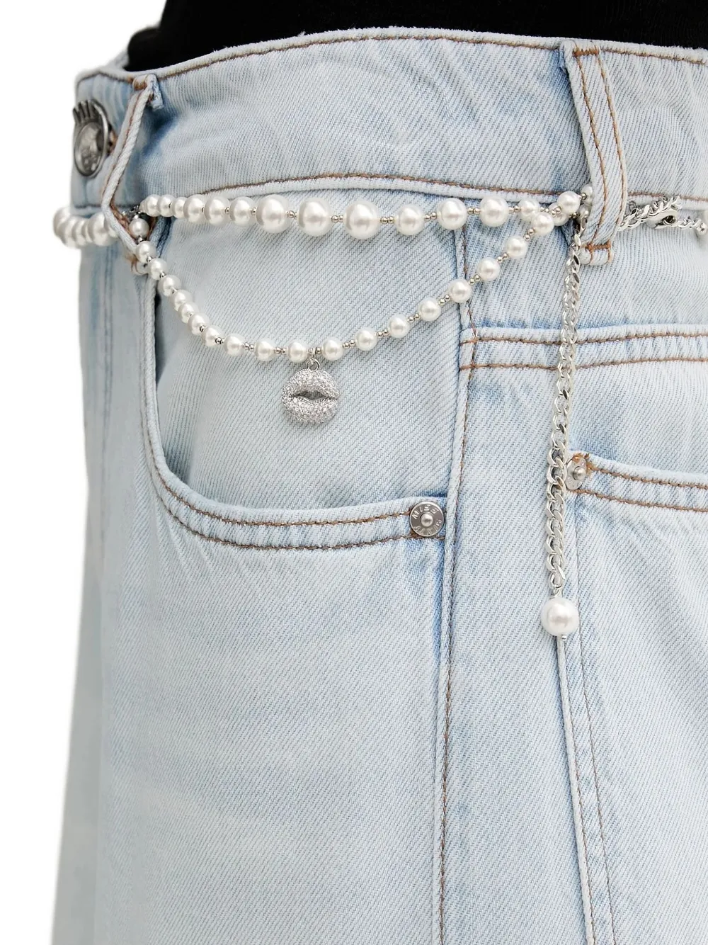 Miss Sixty Pearl-embellished Wide-leg Jeans In Blue