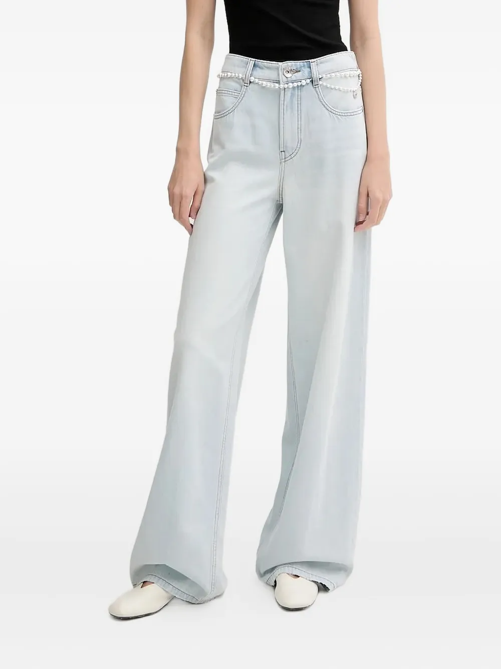 Miss Sixty Pearl-embellished Wide-leg Jeans In Blue