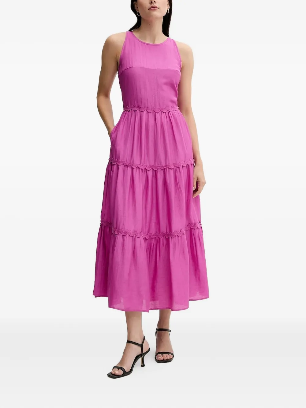 Pedro Del Hierro Gelaagde midi-jurk met gewelfde afwerking - Roze