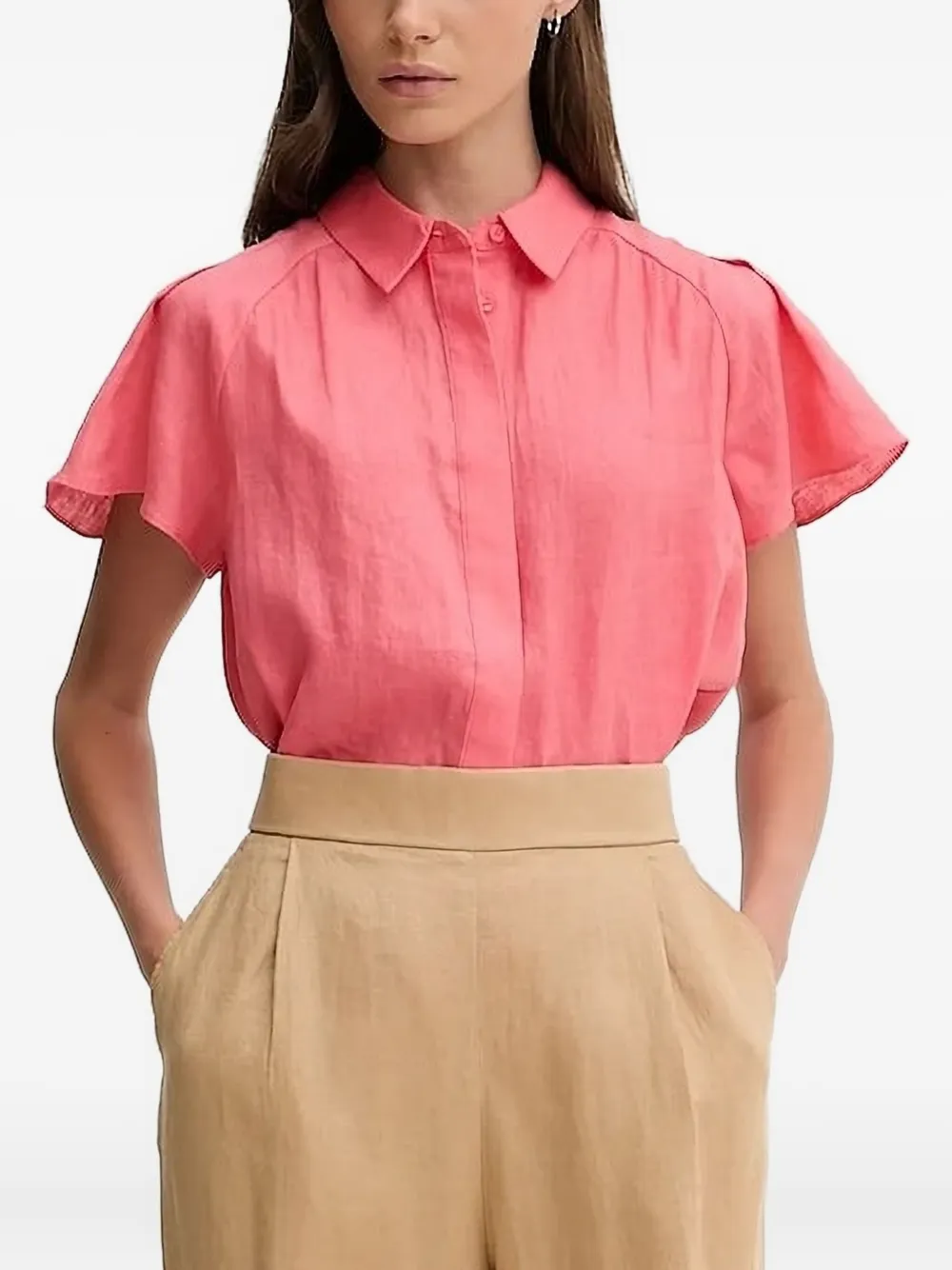 Pedro Del Hierro Ruffled-sleeve Linen Shirt In Pink