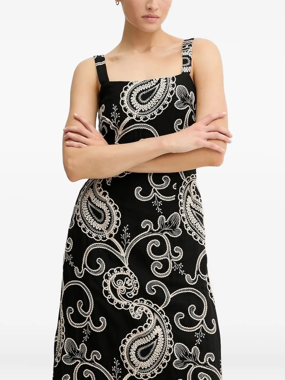 Pedro Del Hierro paisley embroidered dress Zwart