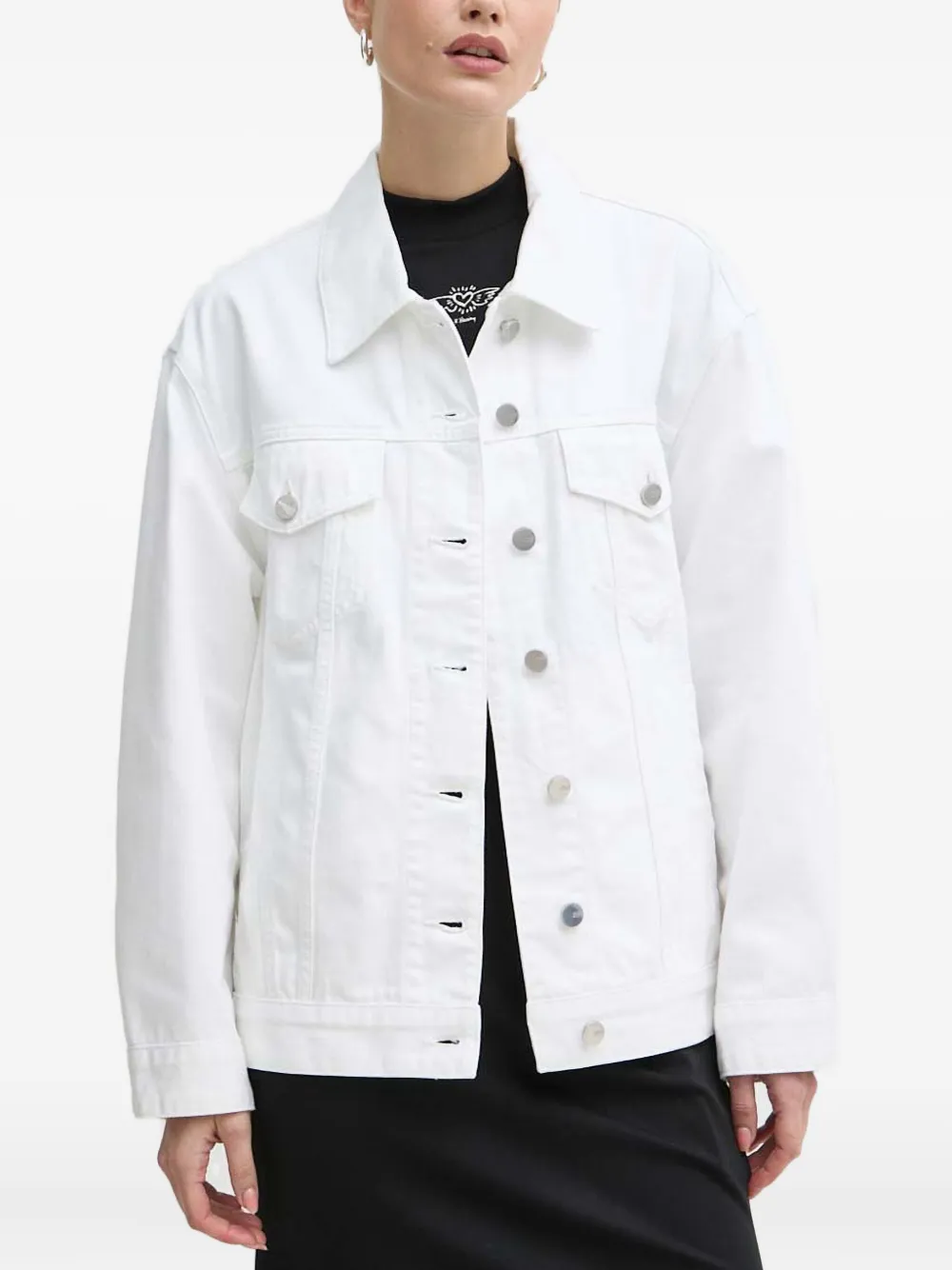 Miss Sixty Buttoned Graphic Jacket In White