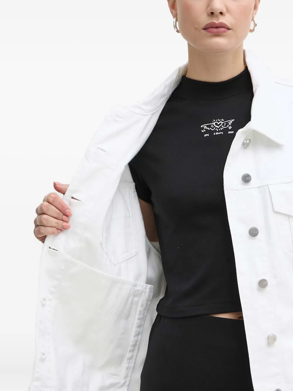 Miss Sixty Buttoned Graphic Jacket In White