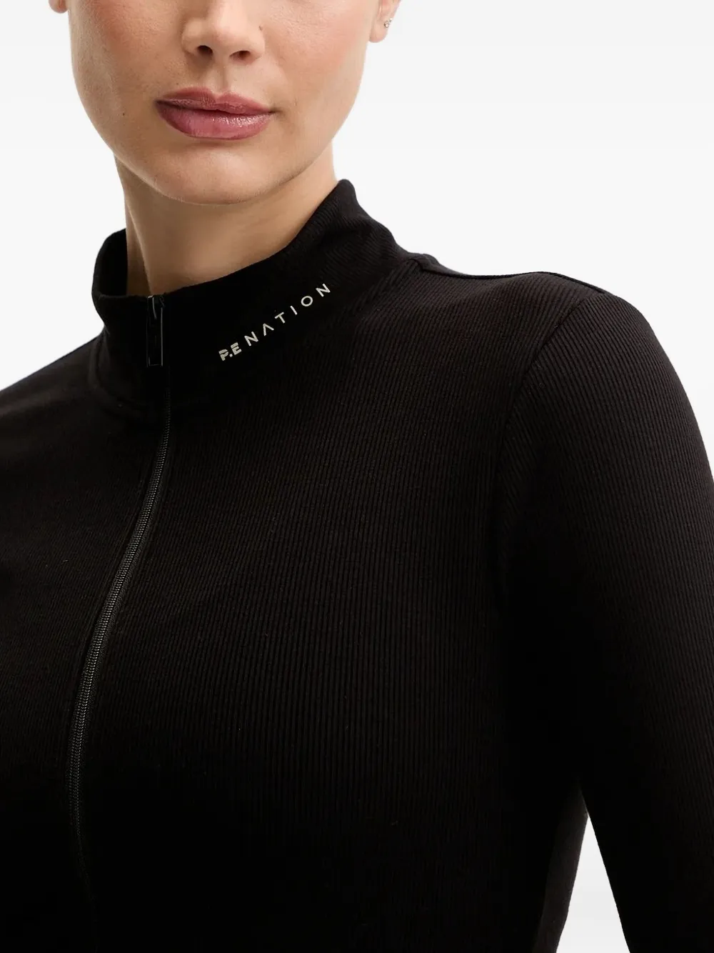 P.e Nation Ribbed Zip-up Fitted Jacket In Black