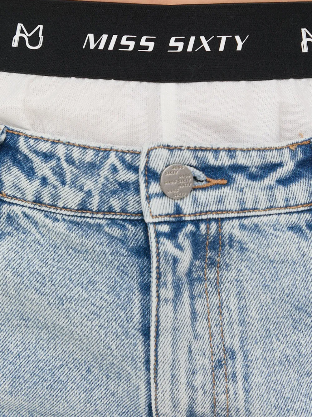  Miss Sixty Logo-band Frayed-hem Shorts - Blue 