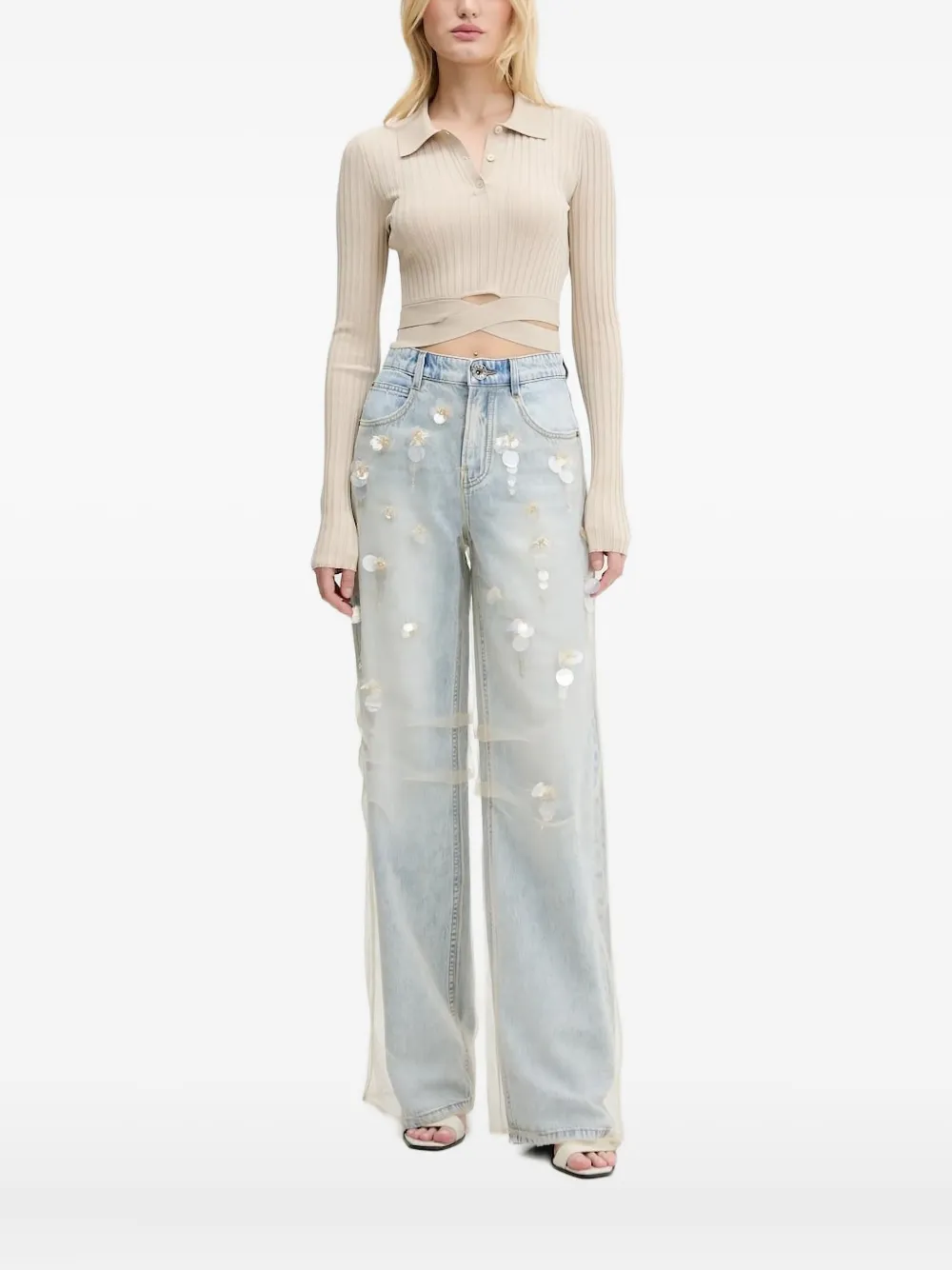 Miss Sixty ribbed-knit polo top | Neutrals | Image 1